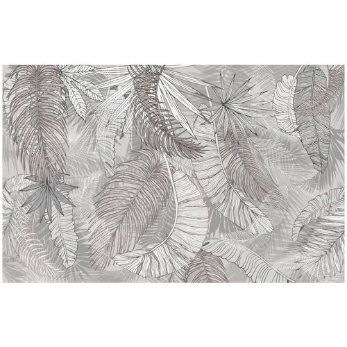 Фотообои Уютная стена Графичные листья пальм в сепии 420х270 см Бесшовные Премиум (единым полотном)