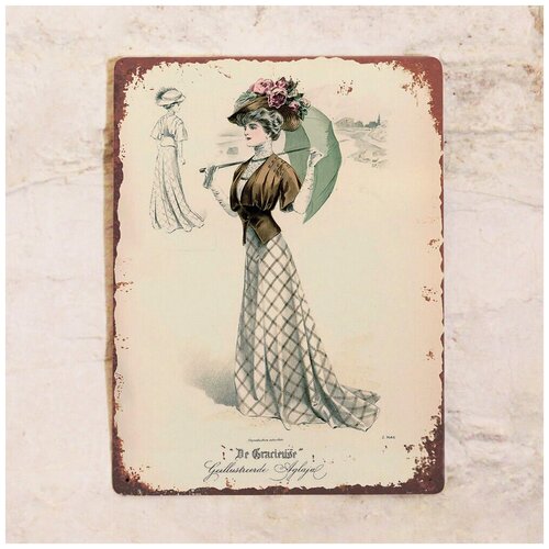 фото Жестяная табличка винтажное платье, металл, 15х22,5 см декоративная жесть