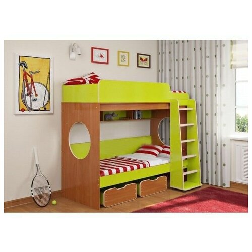 фото Adeta кровать двухъярусная лаки ольха/лайм