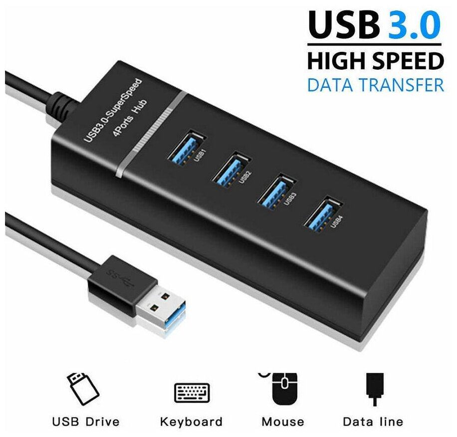 USB HUB 3.0 / USB-концентратор USB 3.0 на 4 порта / Разветвитель для компьютера / ХАБ-разветвитель для ПК / Ноутбука