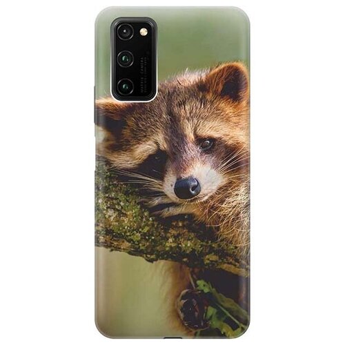 фото Ультратонкий силиконовый чехол-накладка для honor view 30 pro с принтом "задумчивый енот" gosso