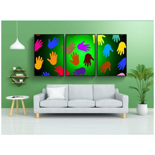 фото Набор модулных постеров для интерьера "руки, задний план, зеленый" 60x90 см. в тубусе, без рамки lotsprints