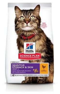 Hills Science Plan Сухой корм для взрослых кошек с чувствительным желудком и кожей (Adult Sensitive Stomach Skin) 604074, 0,3 кг