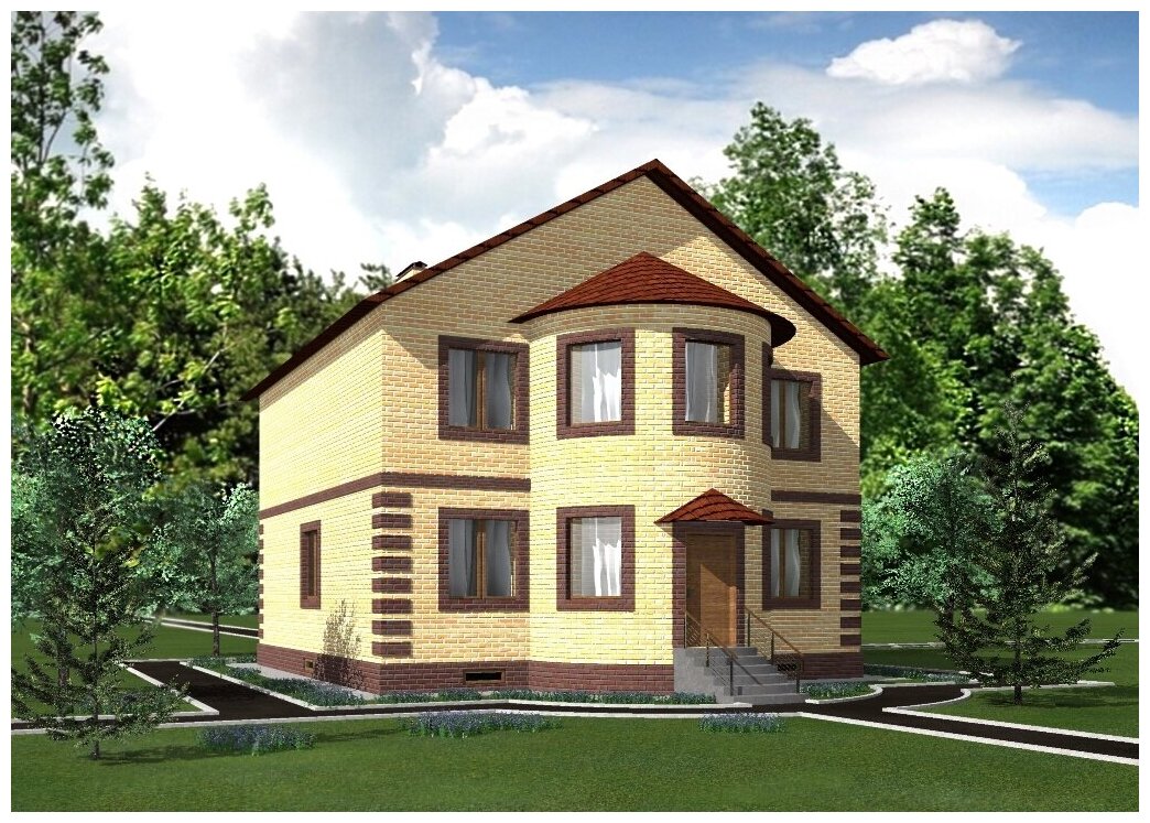 Проект жилого дома STROY-RZN 22-0014 (216,6 м2, 11,04*11,04 м, газобетонный блок 375 мм, облицовочный кирпич)