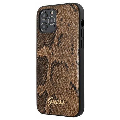 фото Чехол-накладка для iphone 12/12 pro guess pu python metal logo hard, коричневый (guhcp12mpusnsmlbr)