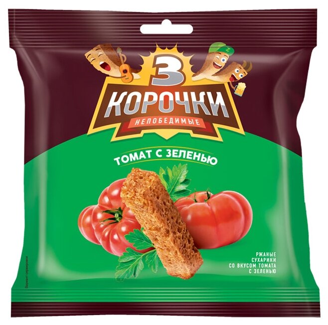 3 Корочки, сухарики со вкусом томата и зелени, 100 г