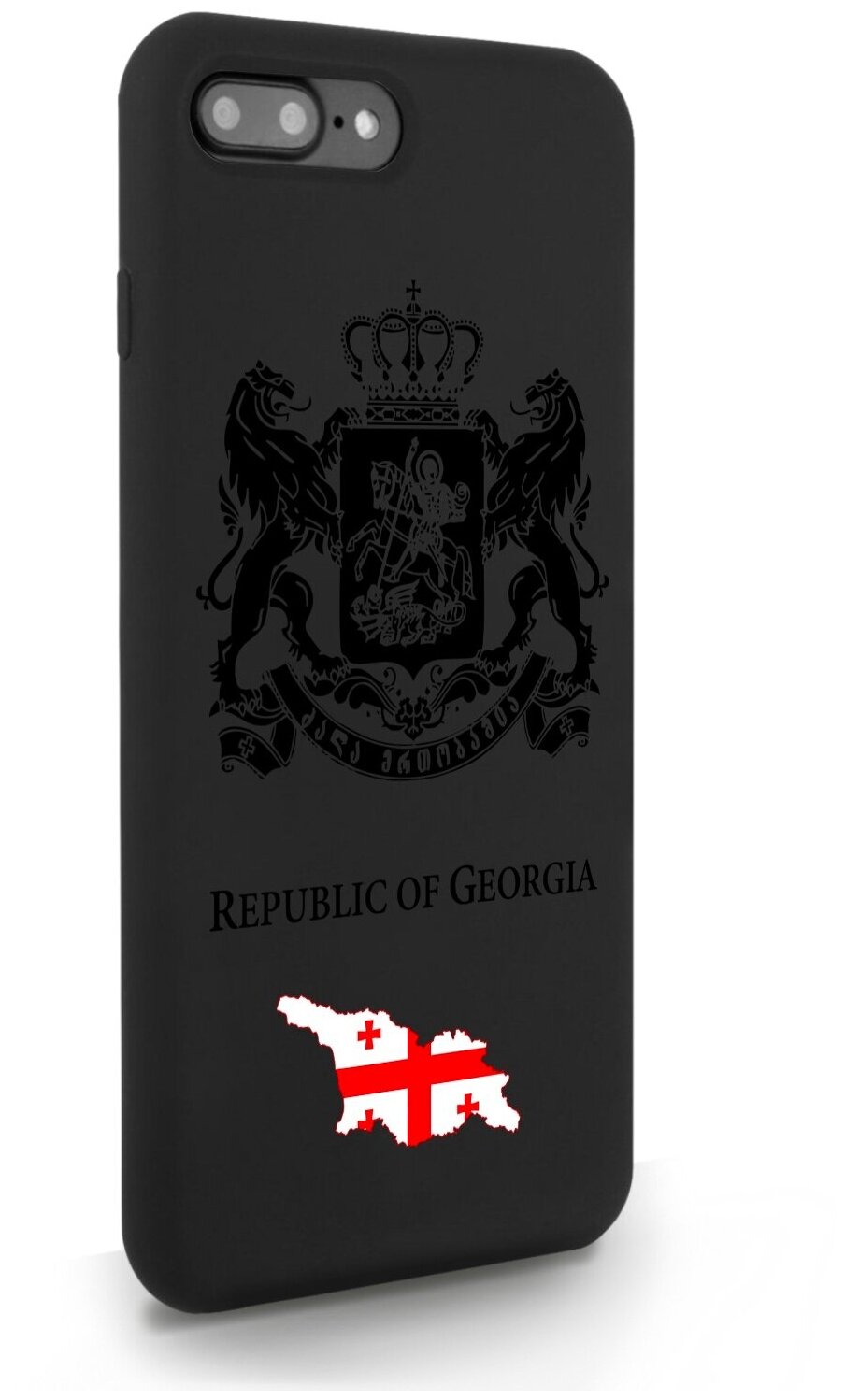 Черный силиконовый чехол SignumCase для iPhone 7/8 Plus Черный лаковый Герб Грузии для Айфон 7/8 Плюс