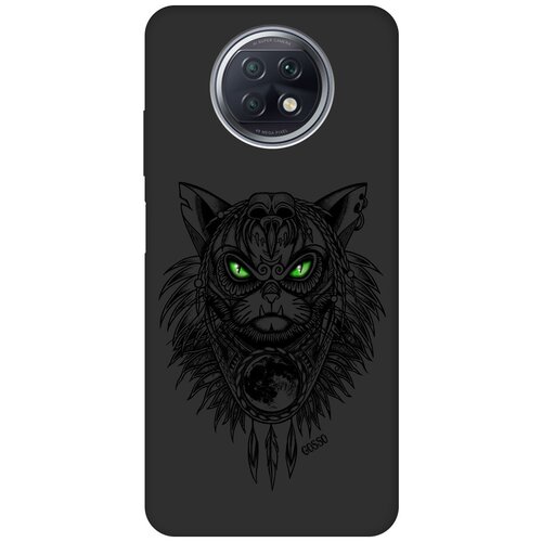 фото Ультратонкая защитная накладка soft touch для xiaomi redmi note 9t с принтом "shaman cat" черная gosso