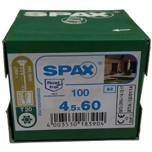 Spax для фасадов 4,5x60 мм 25470004506022 (100 шт/упак.) - двойная резьба, A2