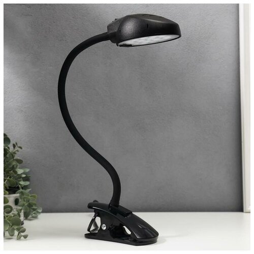 фото Лампа настольная на прищепке веста пш 7вт led, гибкая стойка, черный, h=45 см