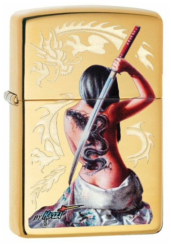 Зажигалка Zippo Mazzi® с покрытием High Polish Brass, 29668 бензиновая - фотография № 1