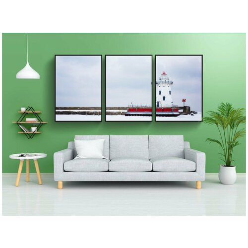 фото Набор модулных постеров для интерьера "маяк, мичиган, белый" 60x90 см. в тубусе, без рамки lotsprints