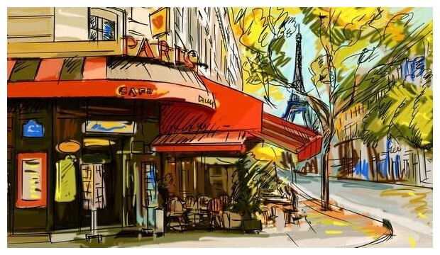 Постер на холсте Кафе в Париже (Cafe in Paris) 53см. x 30см.