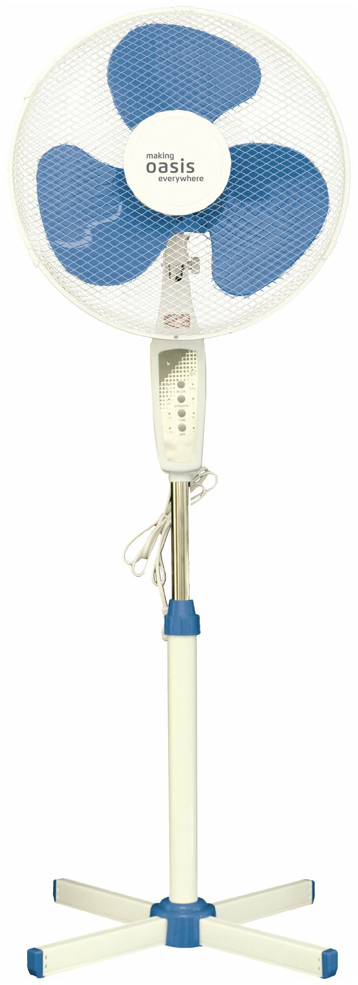 Вентилятор напольный Oasis VF-40TWB, пульт, таймер, белый, синий - фотография № 1