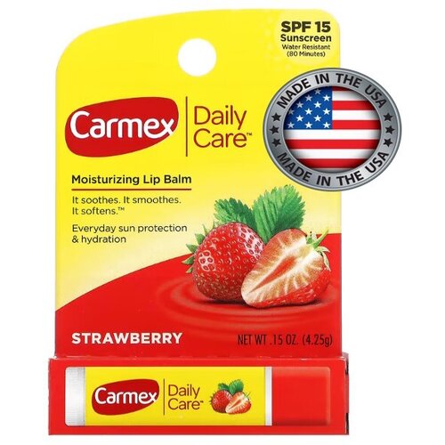 Carmex, Daily Care, увлажняющий бальзам для губ, клубника