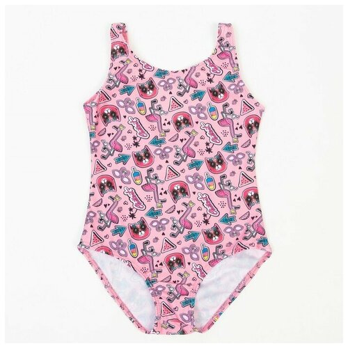 фото Купальник слитный для девочки, цвет розовый/кошки, рост 110 см