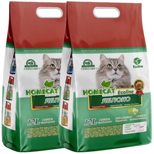 HOMECAT эколайн яблоко наполнитель комкующийся для туалета кошек (12 + 12 л)