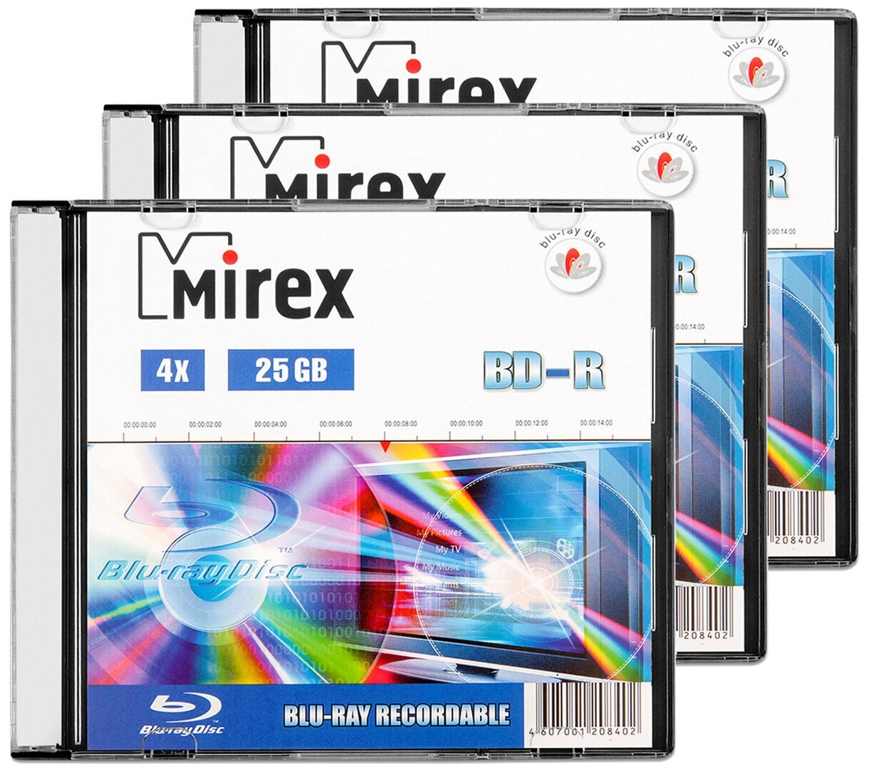 Диск BD-R 25 Gb Mirex 4x Slim box, упаковка 3 шт.