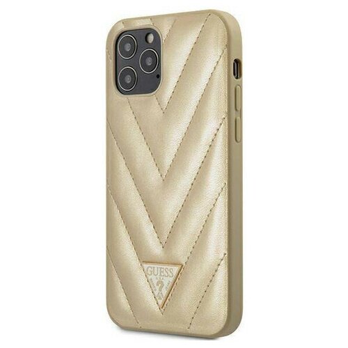 фото Чехол cg mobile guess pu qualited v triangle metal logo hard для iphone 12/12 pro, цвет золотой (guhcp12mpuvqtmlbe)