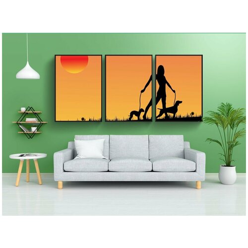 фото Набор модулных постеров для интерьера "заход солнца, собака, собаки" 60x90 см. в тубусе, без рамки lotsprints