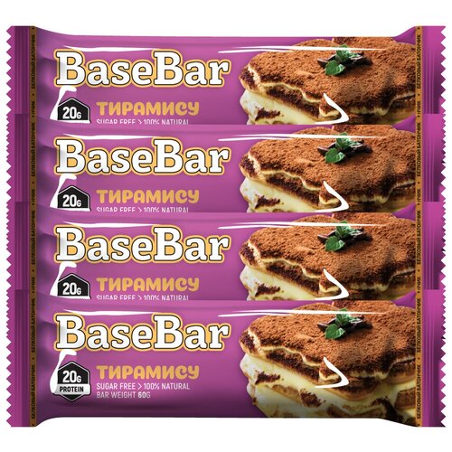 фото Батончик протеиновый base bar "со вкусом тирамису", 20гр белка, 60 гр., 4 шт