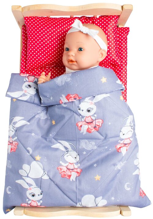 Комплект постельного белья для большой куклы, Lili Dreams: одеяло, подушка, матрас, Заинька