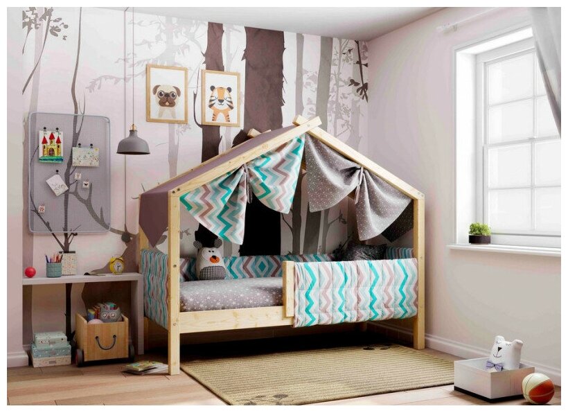 Кровать детская Ассоль (белая прозрачная) с надстройкой, мягким бортиком и балдахином (сп. м. 70х160)