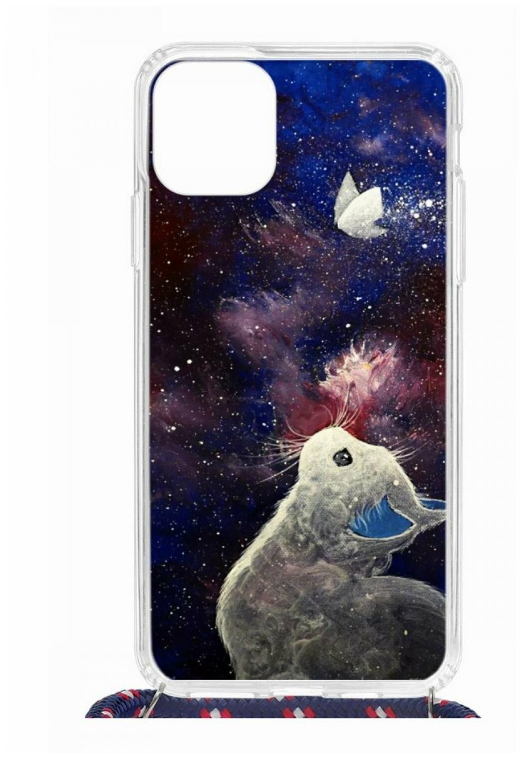 Чехол для Apple iPhone 11 Pro Max Kruche Print MagSafe Magrope Мотылёк,пластиковая накладка со шнурком и рисунком,противоударный силиконовый бампер