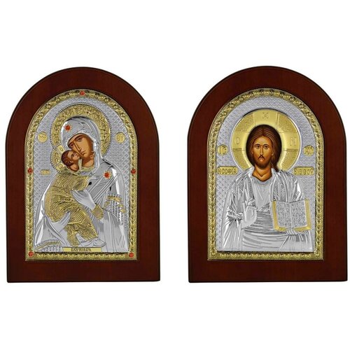 Венчальная пара: Владимирская икона Божией Матери и Иисус Христос. Серебряные иконы 10 × 13,5 см.
