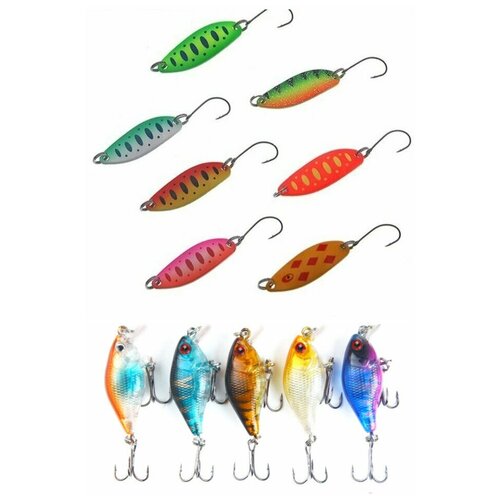 Набор для ловли форели. Воблеры и блесны. 12 предметов. Lucky Fish