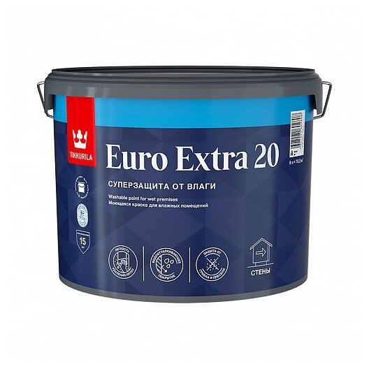 Tikkurila Euro Extra 20 / Тиккурила Евро Экстра 20 полуматовая краска для влажных помещений база А 9л