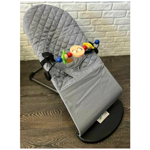 Шезлонг, Кресло-качалка для ребенка светло-серый + дуга с игрушками