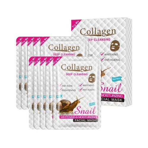 Тканевая маска для лица Snail Collagen с фильтратом улитки и коллагеном 10шт