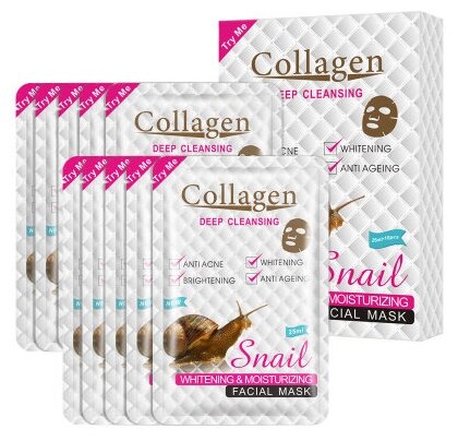 Тканевая маска для лица Snail Collagen с фильтратом улитки и коллагеном 10шт