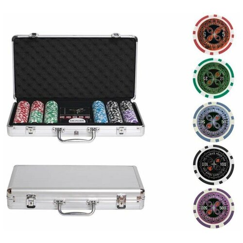 Покерный набор Ultimate, 300 фишек 11.5 г с номиналом в чемодане, сукно, Китай