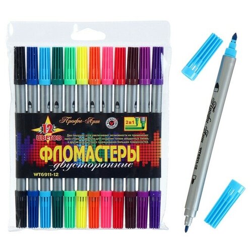 Фломастеры 12 цветов «Профи-Арт», двухсторонние (0,1 мм/0,2 мм), вентилируемый колпачок
