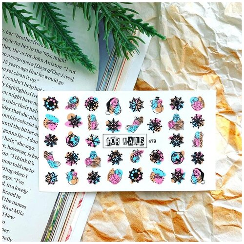 Слайдер (водные наклейки) для дизайна ногтей FN479 Новый год Зима На любой фон