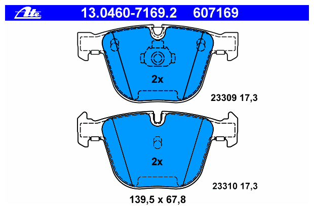 ATE 13.0460-7169.2 (13046071692 / 34110301476 / 34116763305) колодки тормозные дисковые задн, bmw: 1 купе m 07-, 3 m3