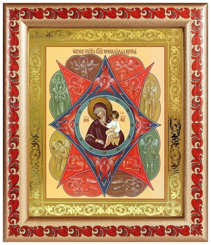 Икона Божией Матери "Неопалимая Купина", в рамке с узором 19*22,5 см