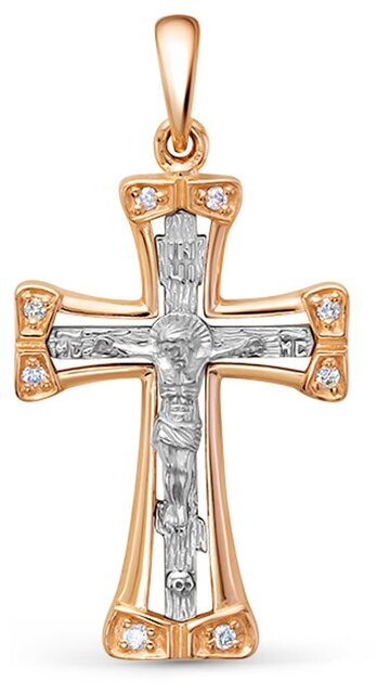 Крестик Vesna jewelry, комбинированное золото, 585 проба, родирование, бриллиант