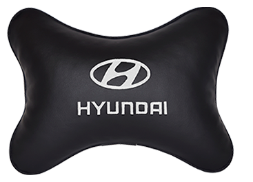 Автомобильная подушка на подголовник экокожа Black с логотипом автомобиля HYUNDAI