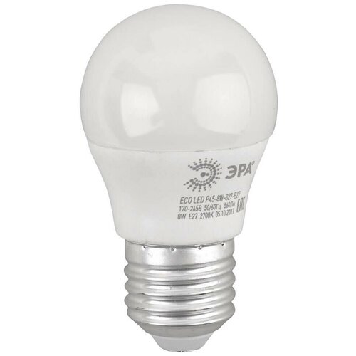 фото Эра лампа светодиодная эра e27 8w 2700k матовая eco led p45-8w-827-e27 б0030024