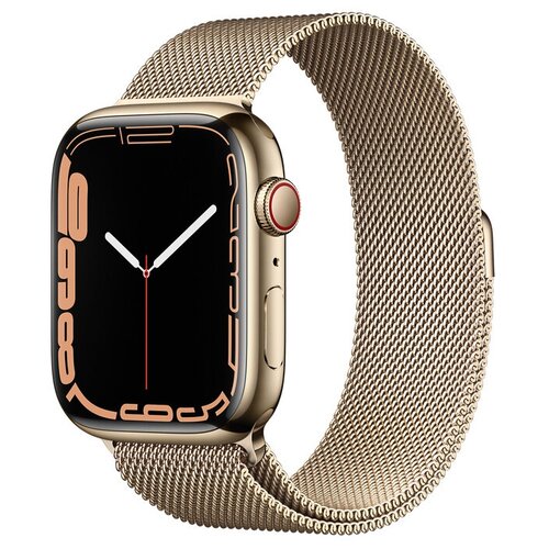 Умные часы Apple Watch Series 8 GPS + Cellular MNKP3LL/A 45мм Gold Stainless Steel Case with Gold Stainless Steel Milanese Loop, золото/золото