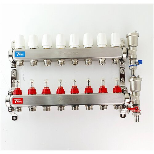 Коллектор для теплого пола 8 контуров в сборе распеределительный с расходометрами 1x3/4 VIEIR