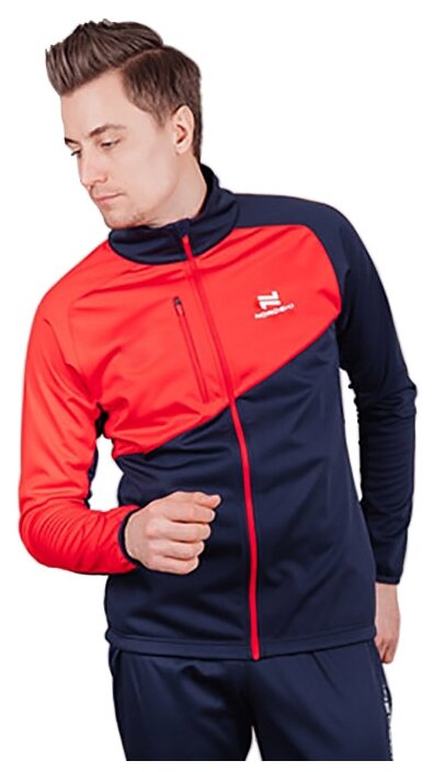 Куртка Nordski, средней длины, силуэт прямой, карманы, светоотражающие элементы, вентиляция, без капюшона, ветрозащитная, водонепроницаемая, размер 48/M, синий, красный