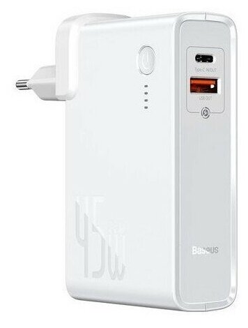 Сетевое зарядное устройство Baseus Power Station (GaN) 2 in 1 Quick Charge Power bank & Charger C+C 10000mAh 45W EU White