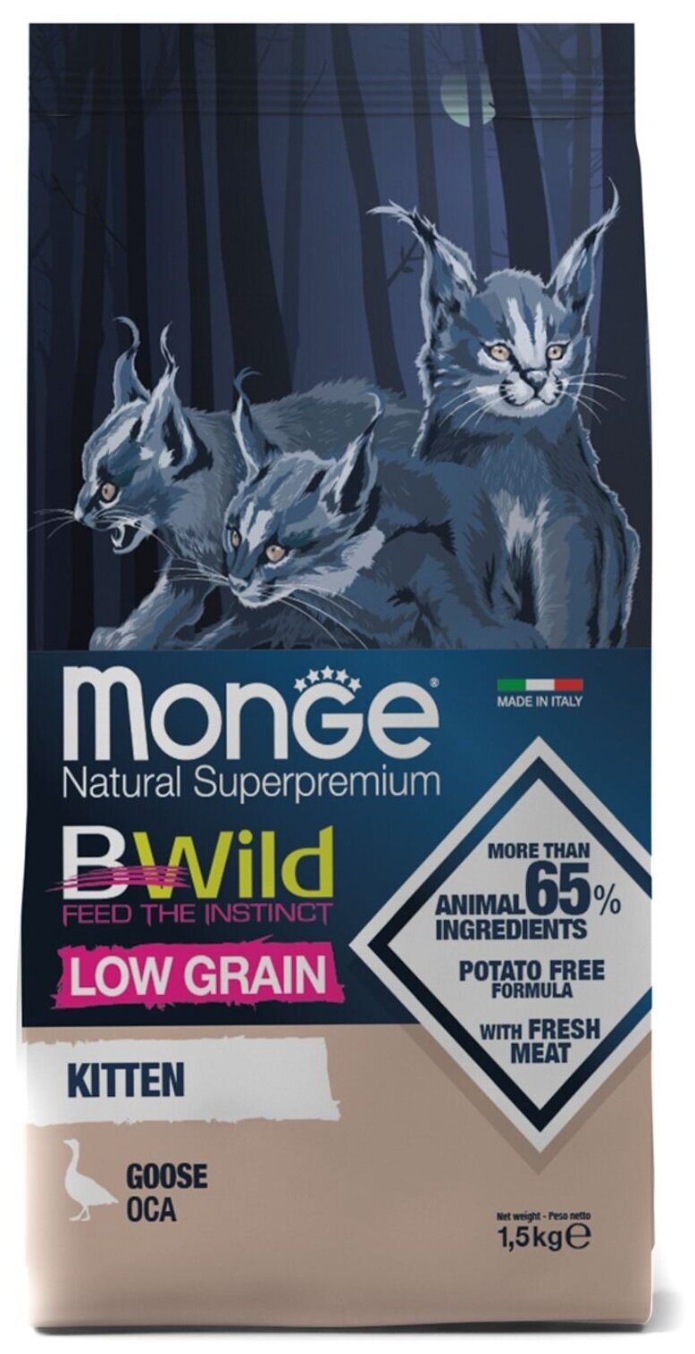 Monge Bwild Cat Low Grain Kitten низкозерновой корм котят Гусь — купить в  интернет-магазине по низкой цене на Яндекс Маркете