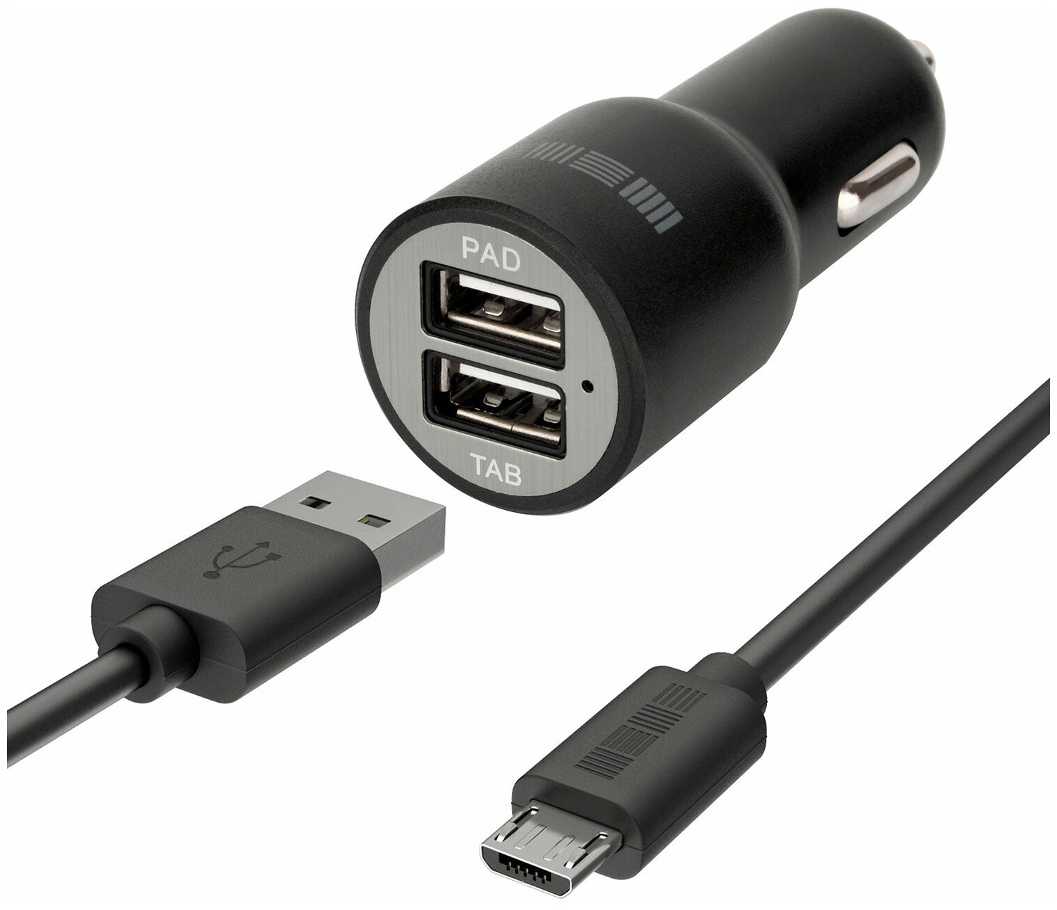 Автомобильное зарядное устройство Interstep Комбо RT 2хUSB, microUSB, 2.4 A, пожароустойчивый ABS-пл