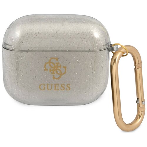 Чехол с карабином Guess TPU Transparent Glitter 4G для AirPods 3, цвет Черный (GUA3UCG4GK)