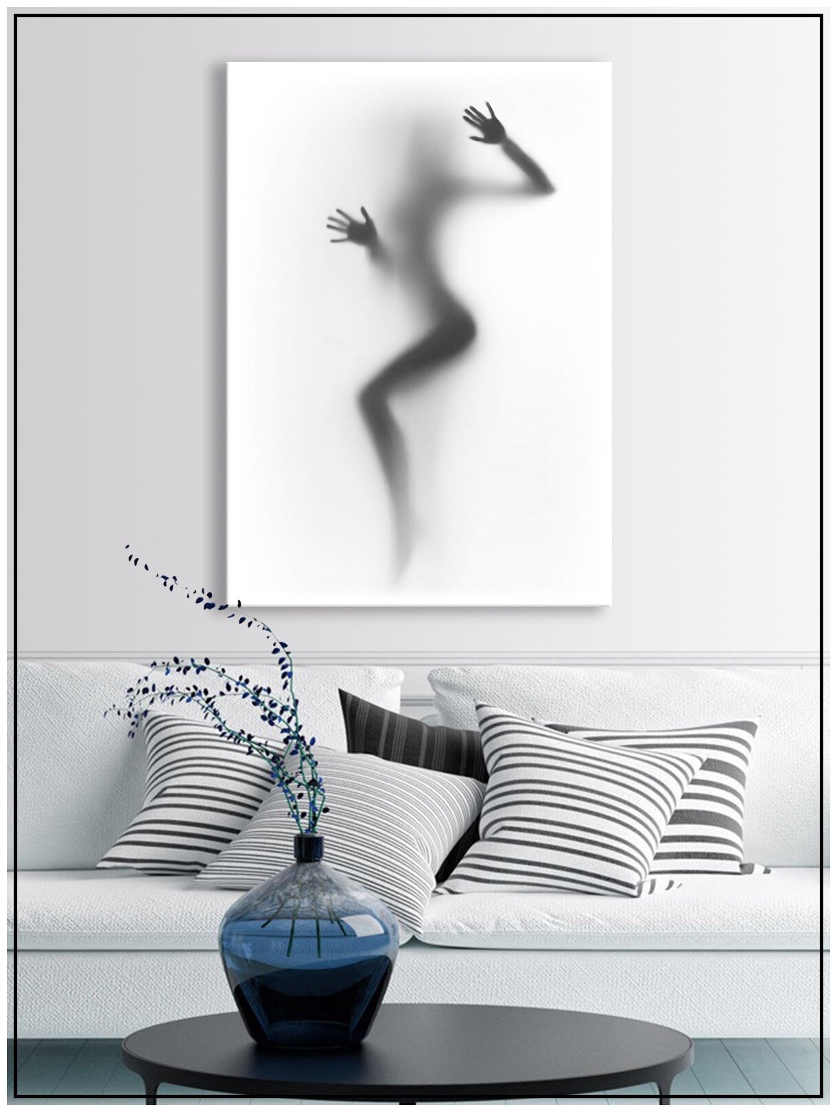 Картина для интерьера на натуральном хлопковом холсте "Силуэт девушки за стеклом", 30*40см, холст на подрамнике, картина в подарок для дома
